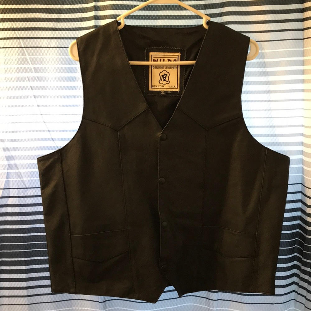 Wilda Genuine leather mens xlarge black vest